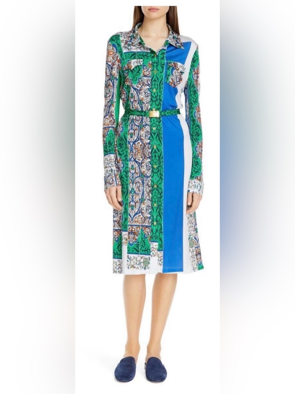 NWOT Tory Burch patchwork print Crista Shirt Dress Size M